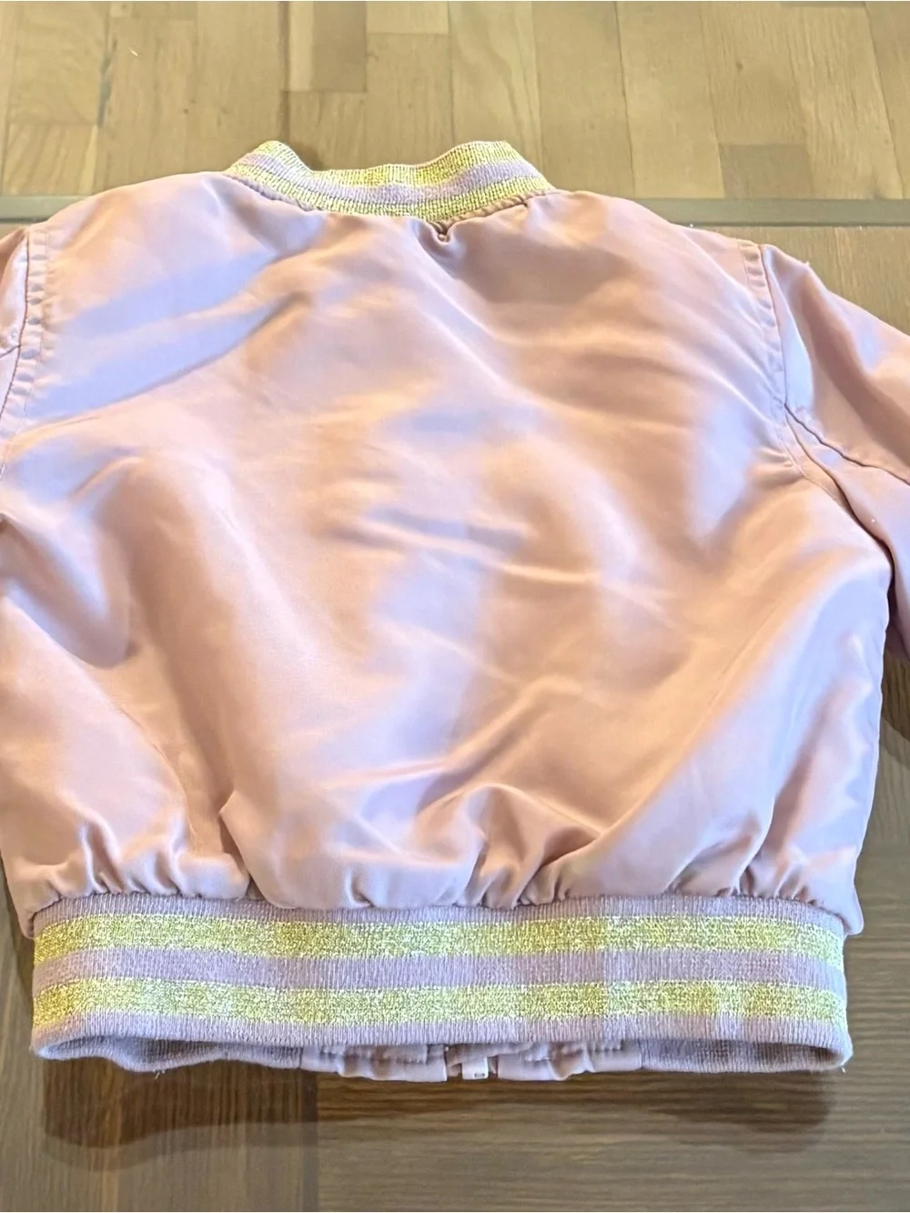 DKNY Bomber Jacket Girls Pink/Blush Size 4T Lined Faux Fur Gold Logo Spring Coat